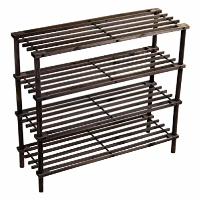 Image of PRIMA HOUSEWARES Wooden Shoe Boot Trainer Rack Storage Shelf Organiser Stand Unit Dark Oak 4 Tier