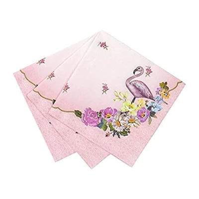 Image of Talking Tables Truly Flamingo Floral Paper Cocktail Napkins for Tea Party, Summer and Birthday Pink (20 Pack)