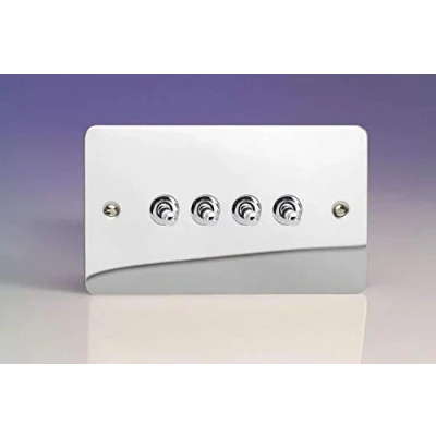 Image of Varilight 4 Gang 10A 1 or 2 Way Toggle Light Switch (Twin Plate) Polished Chrome XFCT9