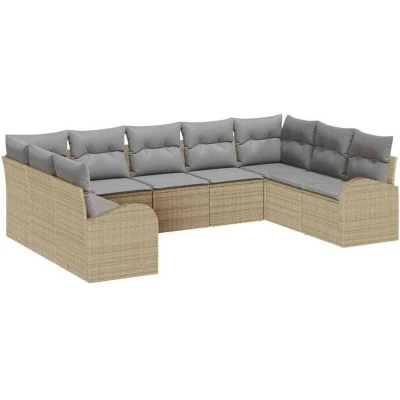 Image of vidaXL 9 Piece Garden Sofa Set with Cushions Beige Poly Rattan