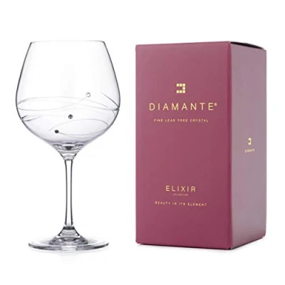 Image of DIAMANTE Single Swarovski Hand Cut Spiral Gin Cocktail Copa Glass Adorned with Crystals in a Gift Box