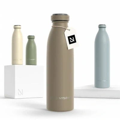 Image of LARS NYSØM Stainless Steel Insulated Water Bottle 12oz 17oz 25oz 34oz 51oz Thermo Flask for Hot and Cold Beverages Leakproof Drinking (Taupe Brown, 500ml)