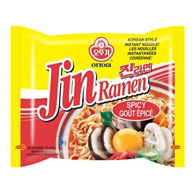 Image of OTTOGI Jin Ramen Spicy, Korean Style Instant Noodle, Best Tasting Soup Traditional 4.23oz x 8 Pack