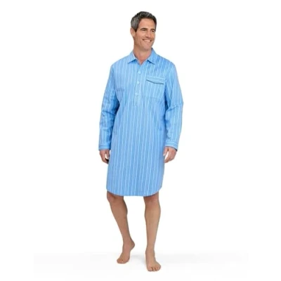 Image of Champion Mens Brushed Cotton Striped Nightshirt Sleepwear Dark Blue 3XL