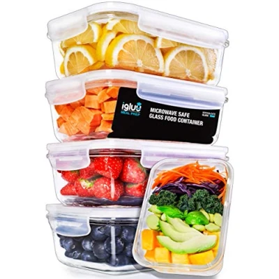 Image of Igluu Meal Prep Glass Containers with Lids 5 Pack Food Reusable for Storage Oven Safe Airtight 840ml