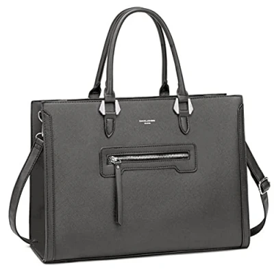 Image of David Jones Women&#039;s Large Top Handle Handbag Shopper Tote Bag PU Leather Business Work School Satchel Briefcase Big Capacity A4 Shoulder Crossbody Elegant Travel Student Grey