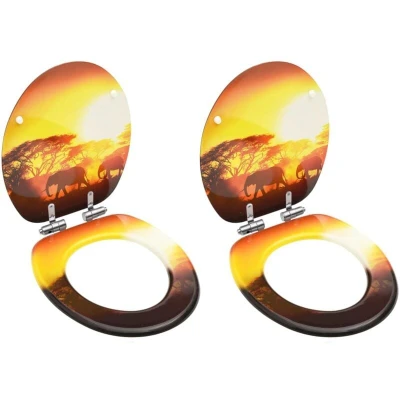 Image of vidaXL WC Toilet Seats with Soft Close Lid 2 pcs MDF Savanne Design
