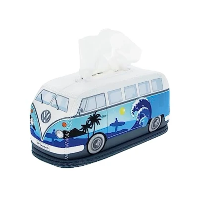 Image of BRISA VW Collection Volkswagen Neoprene Cosmetic Napkin Dispenser Paper Tissue Box for Bathroom in T1 Bus Campervan Design (Surf/Blue)