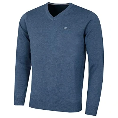Image of Calvin Klein Mens V Neck Sweater Denim Marl M