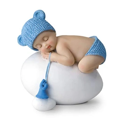 Image of Mopec Figurine Baby Blue Sleeping on Egg, 7.5 x 8 cm.