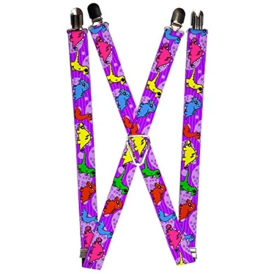 Image of Buckle Down Men&#039;s Suspender Dinosaurs Braces, Multicoloured, One Size