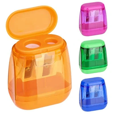 Image of Catelves Set of 4 Colours Pencil Sharpener with Container, Children&#039;s Sharpener, Colourful Double Hole and Manual Oval for School Office