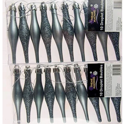 Image of Set Of 20 Christmas Tree Tear Drop Droplet Baubles Decorations Graphite Grey
