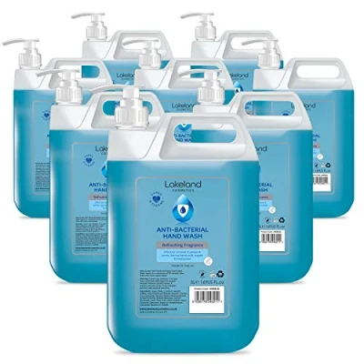 Image of Lakeland Cosmetics antibacterial soap hand wash 5L Litre With Pump fragranced anti bacterial liquid wash, made in UK (Pack of 8)