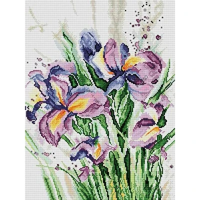 Image of Awesocrafts Cross Stitch Stamped Kits Irises Flowers Easy Patterns Stitching Embroidery Needlework Kit Supplies 14CT 2 Strands (Irises)