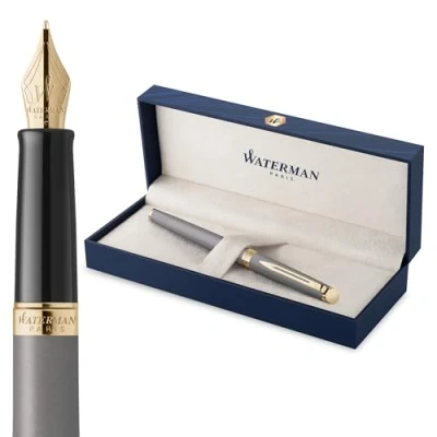 Image of Waterman Hémisphère Fountain Pen Stone Grey (The Understated Edit Collection) Medium Nib with Blue Ink Gift Box
