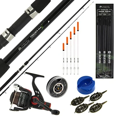 Image of DNA Leisure Coarse Fishing Combo Set Feeder Max Rod 10ft 2pc 1BB 8LB Line Reel with Shots Floats Rigs