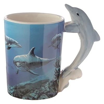 Image of Puckator Dolphin Underwater Decal Ceramic Shaped Handle Tea Coffee Mug Funny Home Accessories Cute Gifts for Girlfriend Large Mugs Men Women Hot Drinks Cups Presents Secret Santa Gift