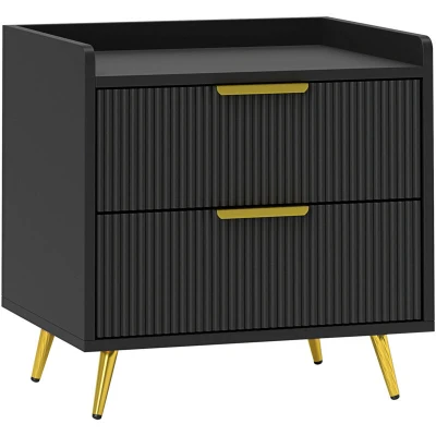 Image of HOMCOM Bedside Table, Cabinet with 2 Drawers, Side End Table Metal Legs for Bedroom Living Room, Black