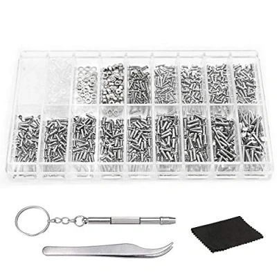 Image of 1000 PCS Glasses Screws Nut Assortment, YOCZOX Repair Tool Kit for Optical Set Eyeglass/Sunglass/Spectacles/Watch &amp; 1 Screwdriver Tweezers
