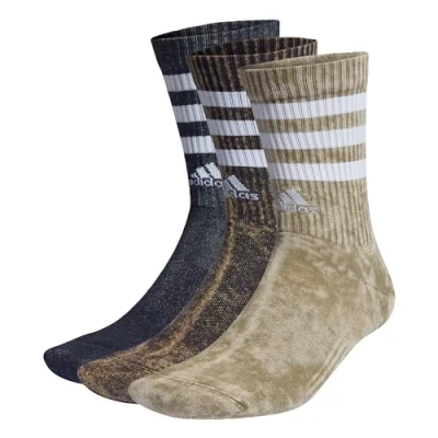 Image of adidas Unisex Kids 3 Stripes Stonewash Crew Socks Pairs, Olive Strata/Legend Ink/White, 7 8 Years