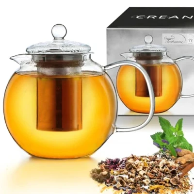 Image of Creano Glass Teapot 850ml Stovetop Safe Tea Kettle with Stainless Steel Infuser and Lid Ideal for Preparing Loose Teas Drip Free