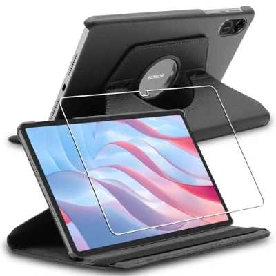Image of ebestStar for Honor Pad X9 Case, Cover 360 Rotating Protection, PU Leather, Black + Glass Screen Protector