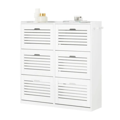 Image of SoBuy FSR145 W, 6 Drawers Shoe Cabinet Rack Storage Cupboard Organizer Unit, W115 x D30 H112cm, White