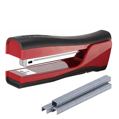 Image of Bostitch Office Dynamo 4 in 1 Standup Stapler, Includes 420 Staples, 20 Sheet Capacity, Integrated Pencil Sharpener, Staple Remover &amp; Storage, Red