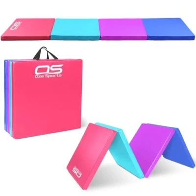 Image of Gymnastic Tumble Exercise Mat Non Slip PU Leather Surface High Density Polyether Material 6FT Long Tri Folding Crash With Carry Handles perfect for gymnastics yoga Pilates (Multicoloured)