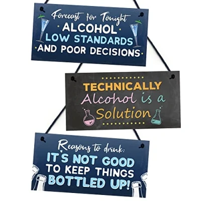 Image of Red Ocean Pack of 3 Bar Sign Bundle, Accessories For Home or Outdoor Garden Bar, Novelty Alcohol Gifts Friend, Signs Pub Man Cave