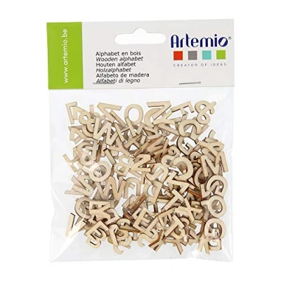 Image of Artemio Wooden Alphabet 162/Pkg Natural .51 inch, Other, Multicoloured, 2.63 x 11.39 14.19 cm