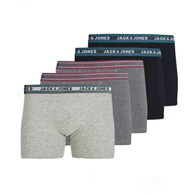 Image of JACK &amp; JONES Jacoliver Trunks for Men (5 Pack (2X Black, 2X Dark Gray Melange, 1X Light Melange), Medium)