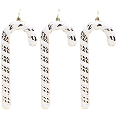 Image of Christmas Concepts® Pack of 3250mm Extra Large Candy Cane Baubles Shiny &amp; Glitter Decorated Decorations (Champagne)