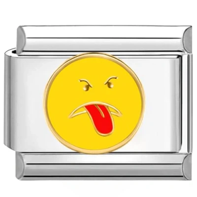Image of Quiges 9mm Italian Style Charm Link Module Stainless Steel Angry Smiley with Tongue Out for Bracelets