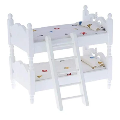 Image of 1pc Bunk Bed Wooden 1:12 House Mini Furniture Children Bedroom Model Toys