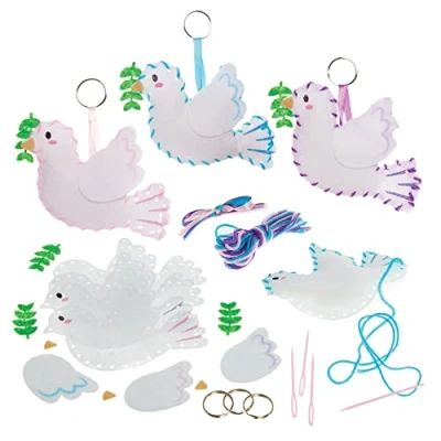 Image of Baker Ross FX552 Dove of Peace Keyring and Bag Dangler Sewing Kits Pack 3, Holy Week Easter Crafts for Kids
