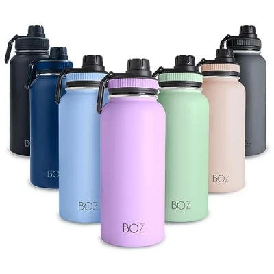Image of BOZ Stainless Steel Water Bottle 1l, Insulated Bottle, Wide Mouth BPA Free 1 Litre Vacuum Double Wall Metal Lavender