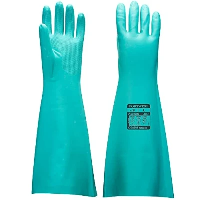 Image of Portwest Extended Length Nitrile Gauntlet Green Large