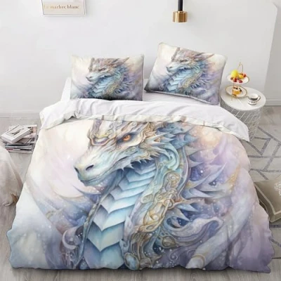 Image of GEEYOU Dragon Warmth Comforter Cover Hidden Zipper King Duvet Set with Pillowcases Bedding Soft Microfiber Quilt Various Sizes for Kids Adults King（220x240cm）