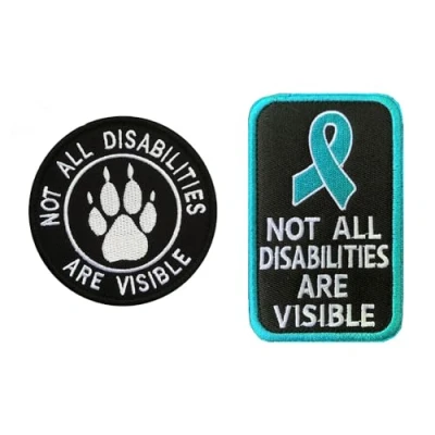 Image of 2 Pcs Not All Disabilities are Visible Service Dog Patch Emblem Tactical Embroidered Fastener Hook &amp; Loop Applique Military Patches for Harness,Backpacks,Clothes,Jacket,Hats