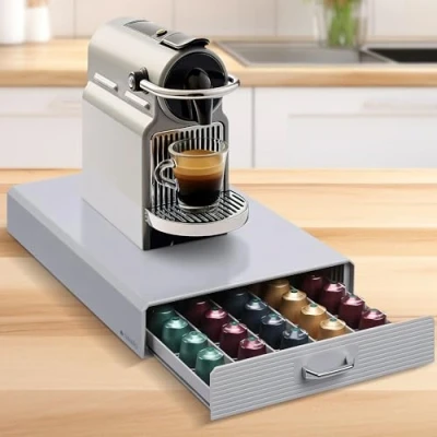 Image of Navaris Coffee Pod Holder Drawer 50 Capsule Storage Organiser Tray Container Box Stand Compatible with Standard Sizes of Pods and Capsules Grey