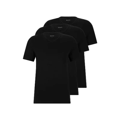 Image of Hugo Boss Men&#039;s 3 Pack V Neck Regular Fit Short Sleeve T Shirt, Black, S
