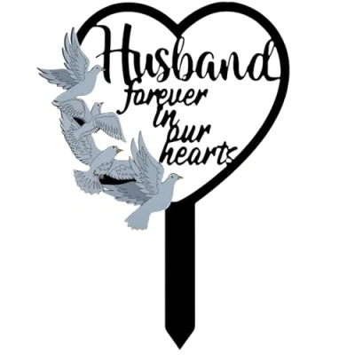 Image of BigTree Metal Husband Memorial Stake Grave Dove Decorations for Cemetery Gravesite Sympathy Markers Waterproof Gifts Loss of Partner Tombstones Plaque Outdoors Lawn Yard Decor (Husband)