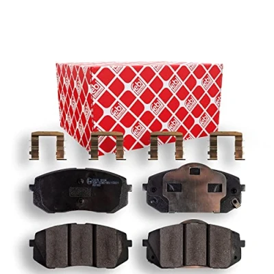 Image of 58101B2A60 Brake pad set FEBI BILSTEIN 116410 Front Axle with acoustic wear warning anti squeak plate attachment material KIA: SOUL 2