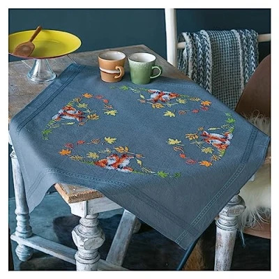 Image of Vervaco Fox Tablecloth Kit Autumn, Dark Grey, ca. 80 x cm