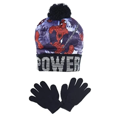Image of Kids Boys Marvel Spider Man Bobble Hat and Gloves Set (3 6 Years, Blue)