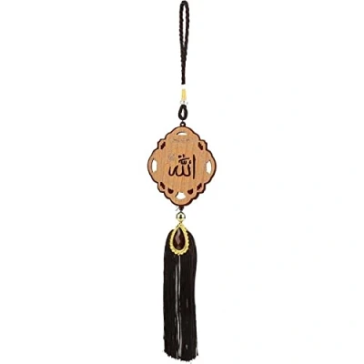 Image of Muslim Car Hanging Ornament Wooden Accessory Rear View Mirror Hanger Decoration with Tassel Craft