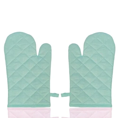 Image of Lizzy 2pc Oven Gloves Mitt Heat Resistant Non Slip Kitchen Mitts Glove for Grilling, Cooking, Baking Microwave Pizza (Mint)