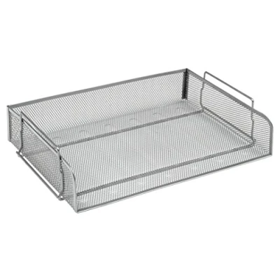 Image of OSCO Silver Wiremesh Stacking Letter Tray A4 Landscape Easily Stackable Desk File Organiser Paper Storage Office Document Sorter No Risers Required H8.2 x W35 D24.5 cm